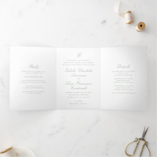 Elegant Sage Green Traditional Wedding Tri-Fold Invitation