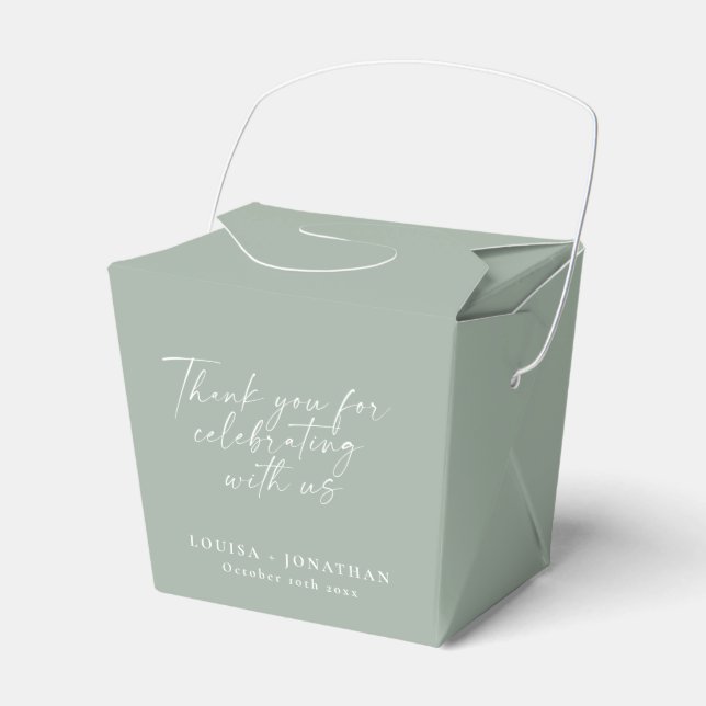 Elegant Sage Green Trendy Script Custom Thank You Favour Box (Front Side)