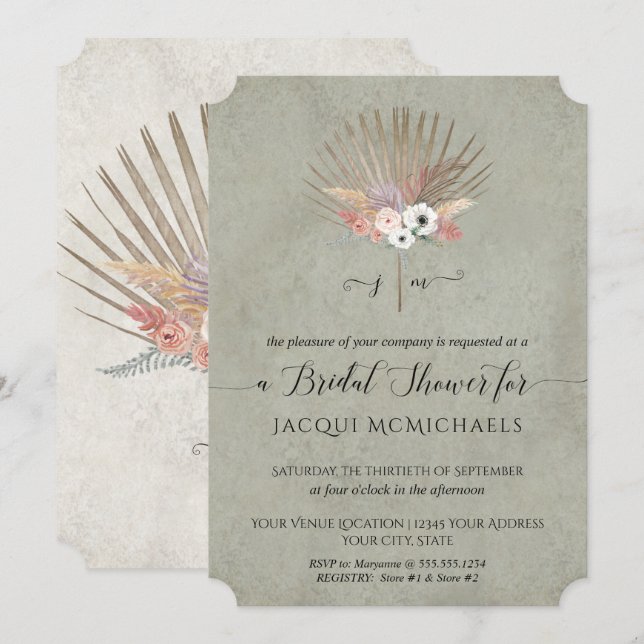 Elegant Sage Green Tropical Floral Bridal Shower Invitation (Front/Back)