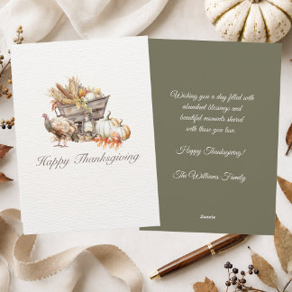 Elegant Sage Green Turkey Harvest Thanksgiving Holiday Card