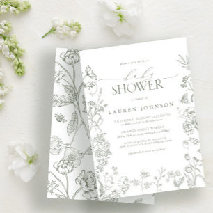 Elegant Sage Green Victorian Floral Baby Shower Invitation