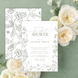 Elegant Sage Green Victorian Floral Bridal Shower Invitation