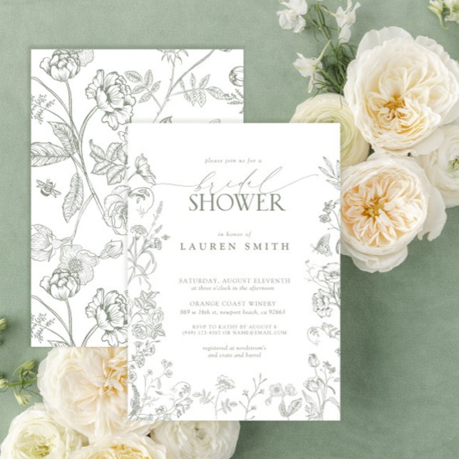 Elegant Sage Green Victorian Floral Bridal Shower Invitation (Creator Uploaded)