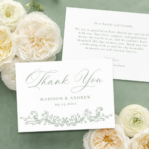 Elegant Sage Green Victorian Floral Wedding Thank You Card