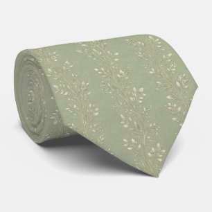Elegant Sage Green Vine Delicate Botanical Tie