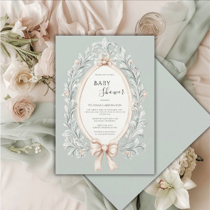 Elegant Sage Green Vintage Baby Shower Invitation
