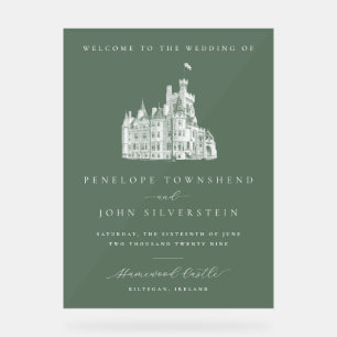 Elegant Sage Green Vintage Castle Welcome Wedding Acrylic Sign