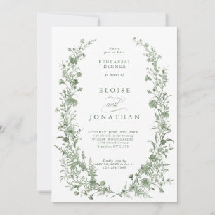 Elegant Sage Green Vintage Chic Rehearsal Dinner Invitation