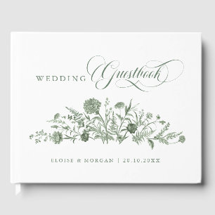 Elegant Sage Green Vintage Classic Floral Wedding Guest Book