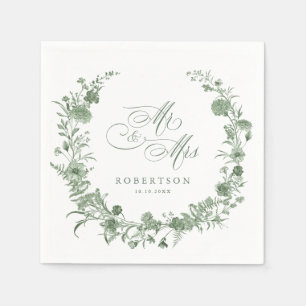 Elegant Sage Green Vintage Classic Floral Wedding Napkin