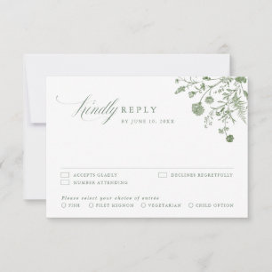 Elegant Sage Green Vintage Classic Floral Wedding RSVP Card