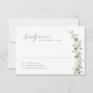Elegant Sage Green Vintage Classic Floral Wedding RSVP Card