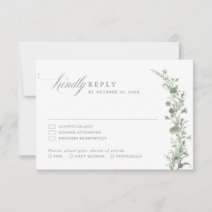 Elegant Sage Green Vintage Classic Floral Wedding RSVP Card