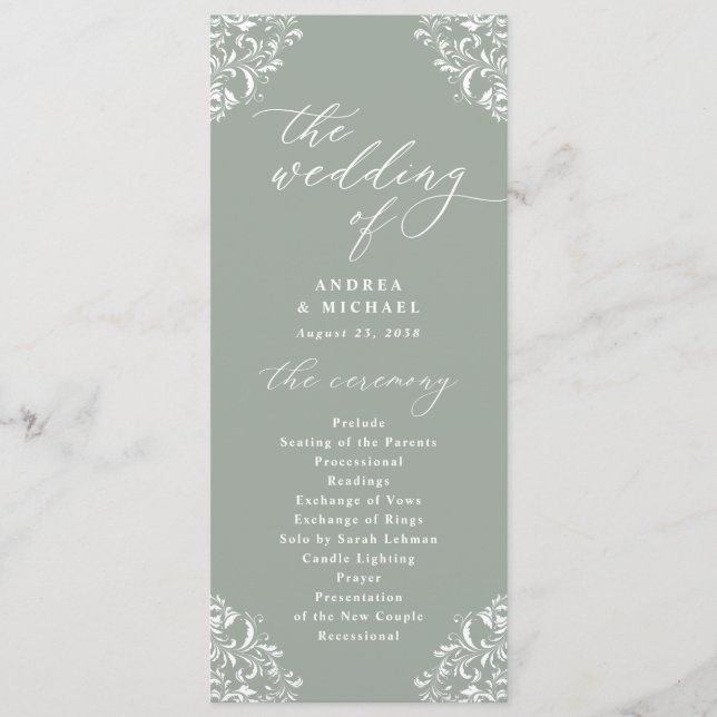 Elegant Sage Green Vintage Classic Wedding Program Programme (Front)