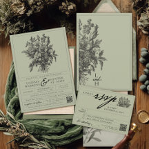 Elegant Sage Green Vintage Floral Boho Wedding