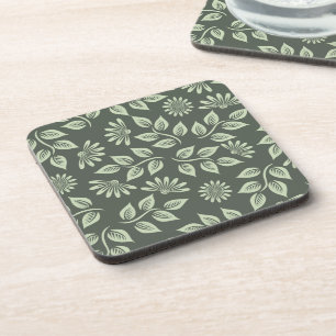 Elegant Sage Green Vintage Floral Coaster