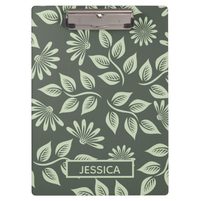 Elegant Sage Green Vintage Floral Personalised Clipboard (Front)