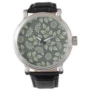 Elegant Sage Green Vintage Floral Watch