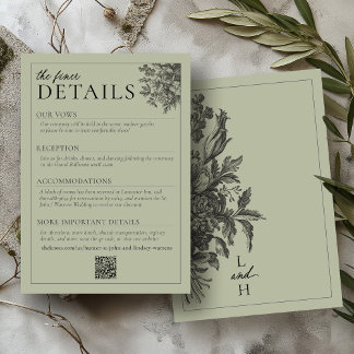 Elegant Sage Green Vintage Floral Wedding Details Enclosure Card