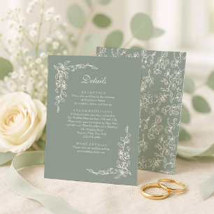 Elegant Sage Green Vintage Floral Wedding Enclosure Card