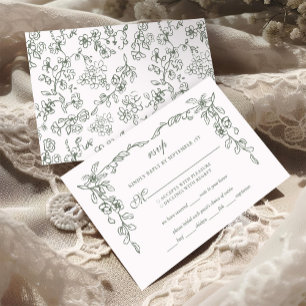 Elegant Sage Green Vintage Floral Wedding RSVP Card