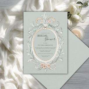 Elegant Sage Green Vintage Frame Bridal Shower Invitation