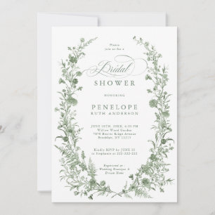 Elegant Sage Green Vintage Garden Bridal shower Invitation