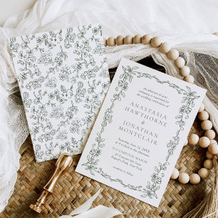Elegant Sage Green Vintage Victorian Wedding Invitation