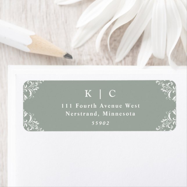 Elegant Sage Green Vintage Wedding Label (Insitu)