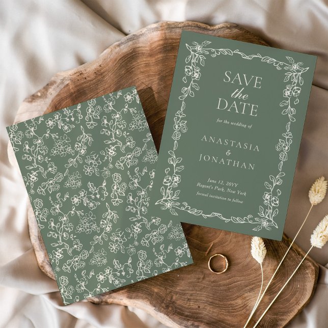 Elegant Sage Green Vintage Wedding Save The Date (Creator Uploaded)