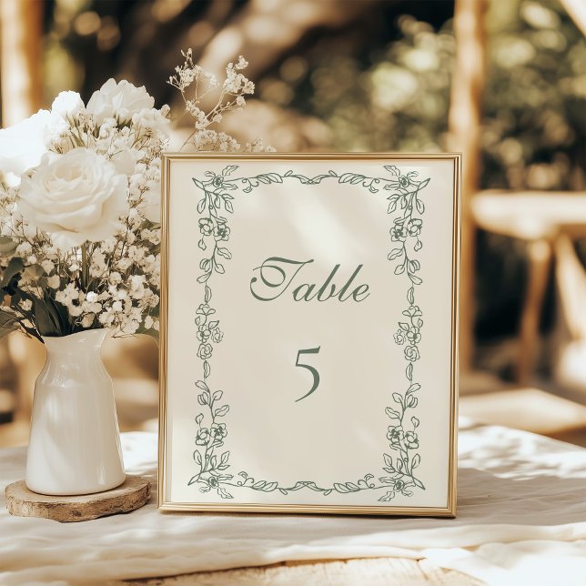Elegant Sage Green Vintage Wedding Table Number (Creator Uploaded)