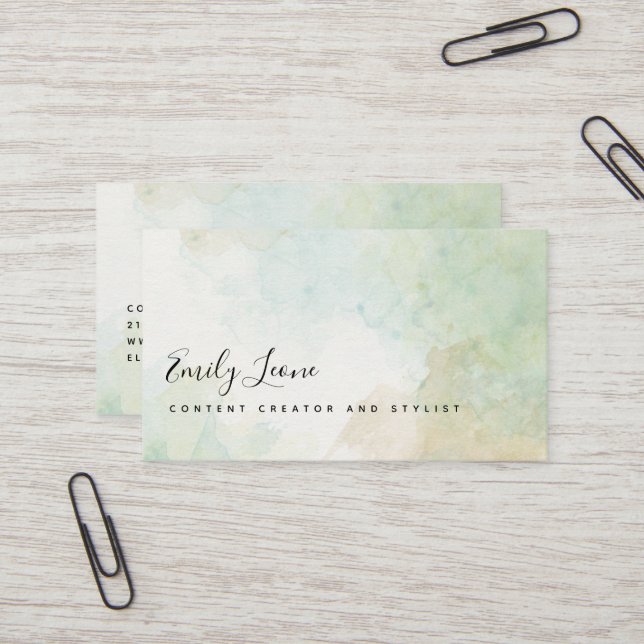 Elegant Sage Green Watercolor  Business Card (Front/Back In Situ)