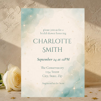 Elegant Sage Green Watercolor Celestial Bridal Invitation