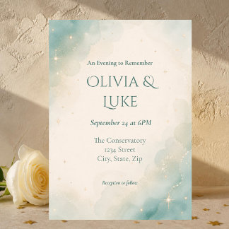 Elegant Sage Green Watercolor Celestial Wedding Invitation