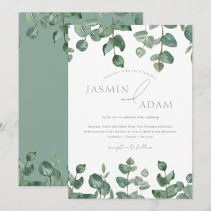 Elegant Sage Green Watercolor Eucalyptus Wedding Invitation