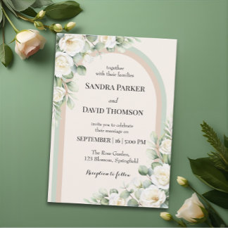 Elegant Sage Green Watercolor Floral Arch Wedding Invitation