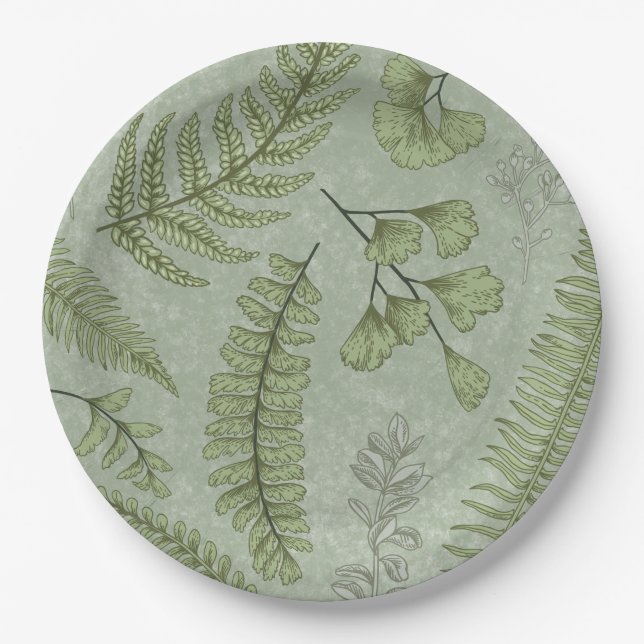 Elegant Sage Green Watercolor Floral  Paper Plate (Front)
