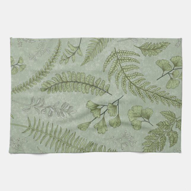Elegant Sage Green Watercolor Floral  Tea Towel (Horizontal)