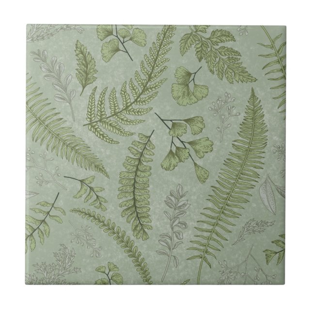 Elegant Sage Green Watercolor Floral  Tile (Front)