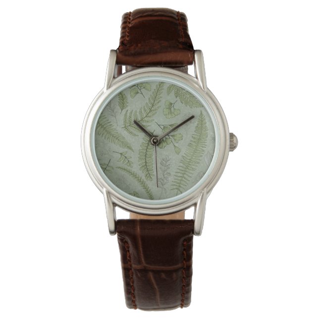 Elegant Sage Green Watercolor Floral  Watch (Front)