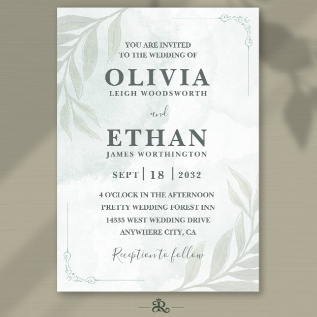 Elegant Sage Green Watercolor Foliage Wedding  Invitation (Creator Uploaded)
