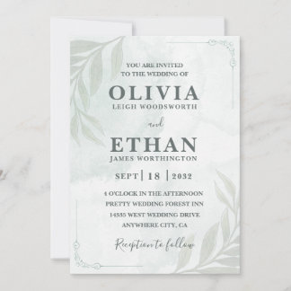 Elegant Sage Green Watercolor Foliage Wedding  Invitation