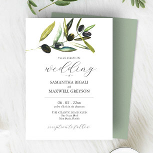 Elegant Sage Green Watercolor Greenery Wedding Invitation