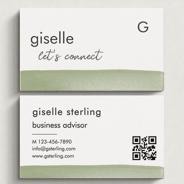 Elegant Sage Green Watercolor QR Code  Business Card (Creator Uploaded)