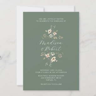 Elegant Sage Green Watercolor Wildflower Wedding Invitation