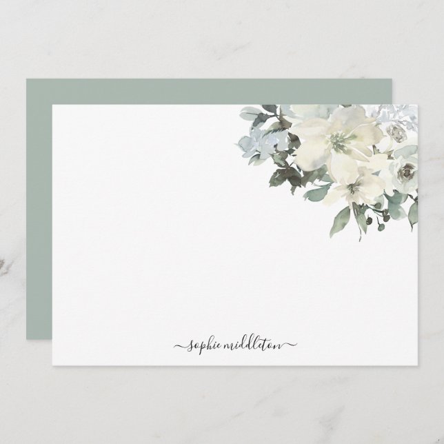 Elegant Sage Green Watercolour Floral  Card (Front/Back)