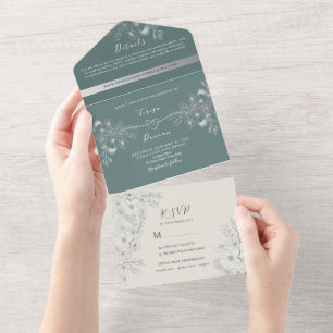 Elegant Sage Green Wedding All In One Invitation