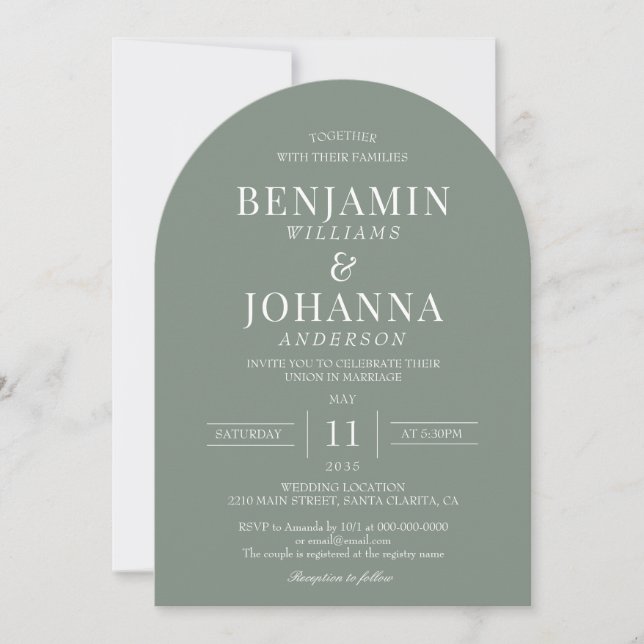 Elegant Sage Green Wedding Arch Invitation (Front)