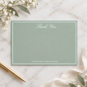 Elegant Sage Green Wedding Couple Names Thank You Card