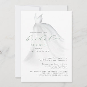 Elegant Sage Green Wedding Dress Bridal Shower Invitation